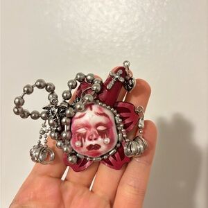 Silver and Red Gothic Pendant Ring